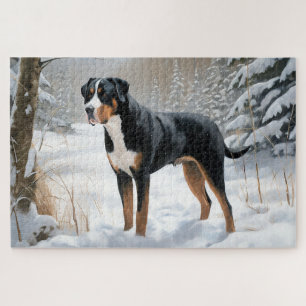 Puzzle Grand Bouvier Suisse Noël sous la neige de Noël