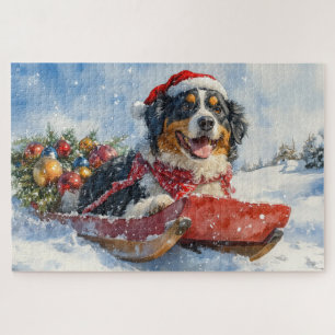 Puzzle Grand chien de montagne suisse en traîneau de Noël