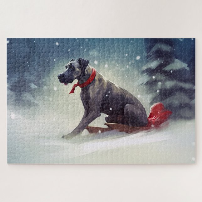 Puzzle Grand Dane Noël hiver neige (Horizontal)