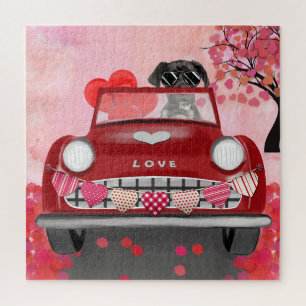 Puzzle Grand Danois Chien Voiture avec coeurs Saint-Valen