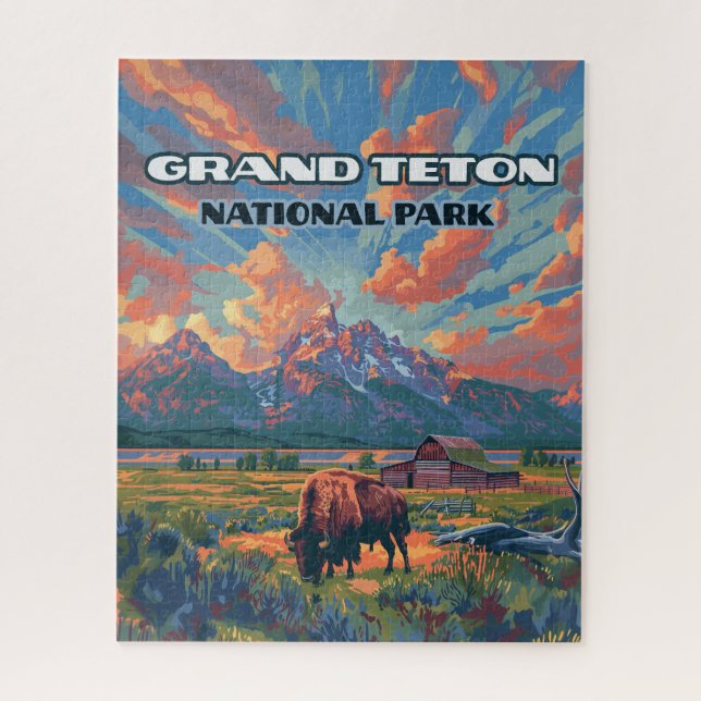 Puzzle Grand Teton National Park Mountains Bison Wyoming (Vertical)