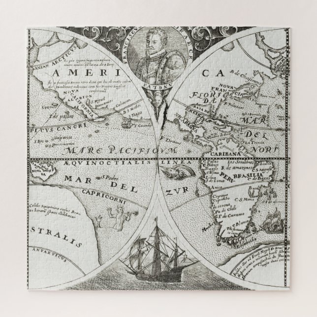Puzzle Grand Voyages Vieux Antique Carte générale Monde (Vertical)