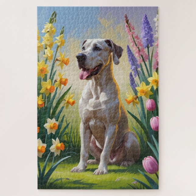 Puzzle Grande Dane Fleurs de printemps de chien Peinture (Vertical)