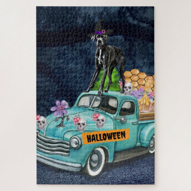 Puzzle Grande Danse Chien Halloween Camion Effrayant Nuit (Vertical)