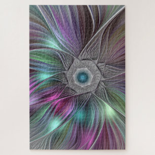 Puzzle Grande Fleur colorée Abstraite Trippy Fractal Art