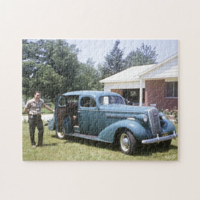 Puzzle Grande voiture Vintage classique bleue des années  (Horizontal)