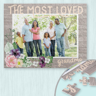 Puzzle Grandma la plus aimée - Fleurs d'aquarelle rustiqu