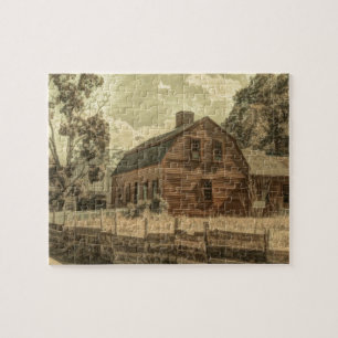 Puzzle Grange rouge chic de ferme rustique de pays