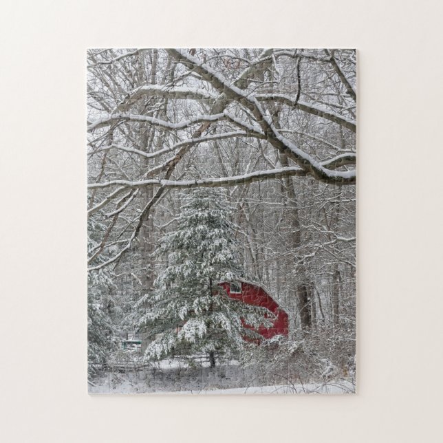Puzzle Grange rouge neigeuse (Vertical)