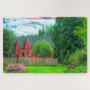 Puzzle Grange rustique Vermont.Noël salutations