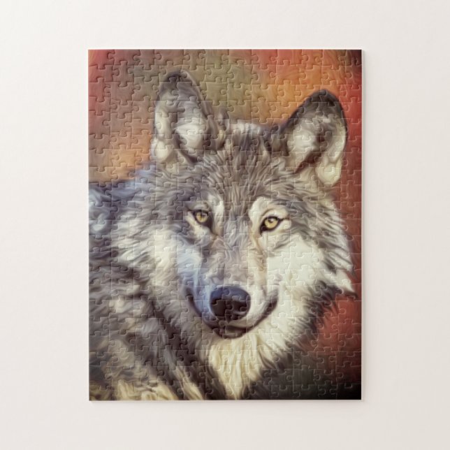 Puzzle Graphique de peinture d'art de loup gris (Vertical)