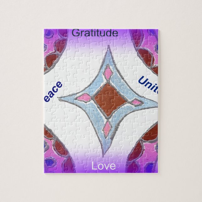 Puzzle "Gratitude Peace Love Unite" Mandala Art Imprimer (Vertical)