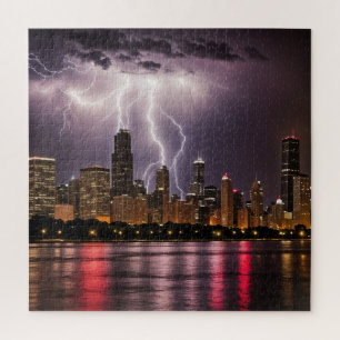 Puzzle Gratte-ciel de Chicago avec éclair