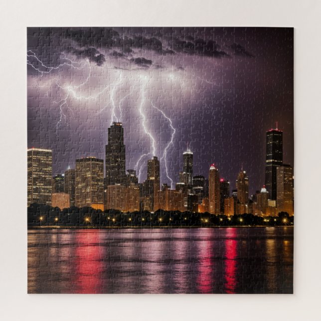 Puzzle Gratte-ciel de Chicago avec éclair (Vertical)