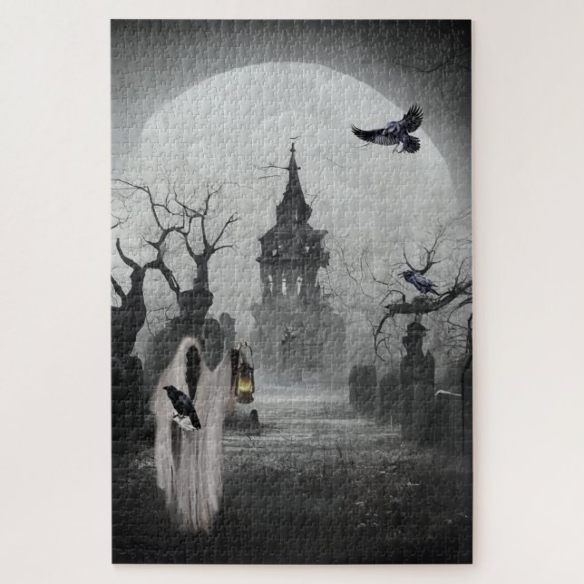 Puzzle Graveyard, gardien de porte et Pleine lune Hallowe (Vertical)