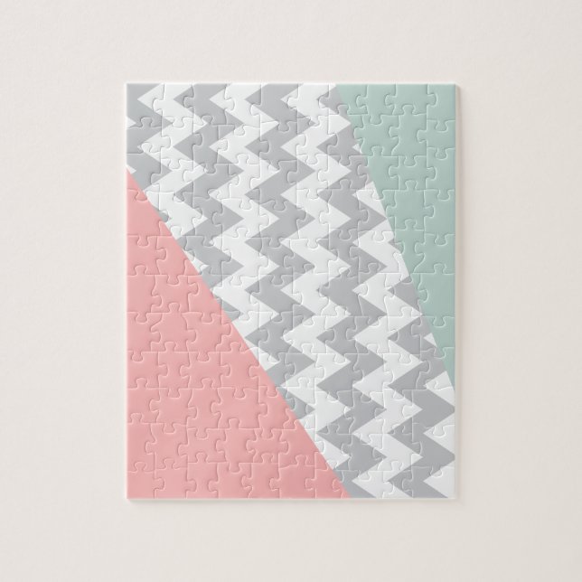 Puzzle Gray Chevron Mint et Coral (Vertical)