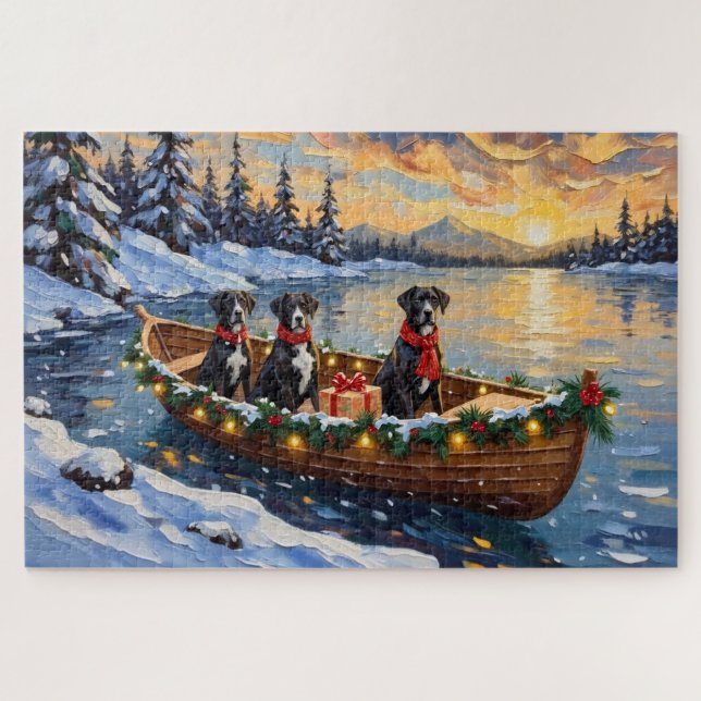 Puzzle Great Dane Christmas Boat Holiday (Horizontal)