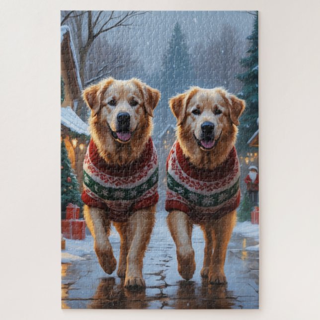Puzzle Great Pyrenees Dogs Christmas Snow Holiday  (Vertical)