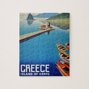 Puzzle Grèce vintage Voyage île de Corfou Illustration