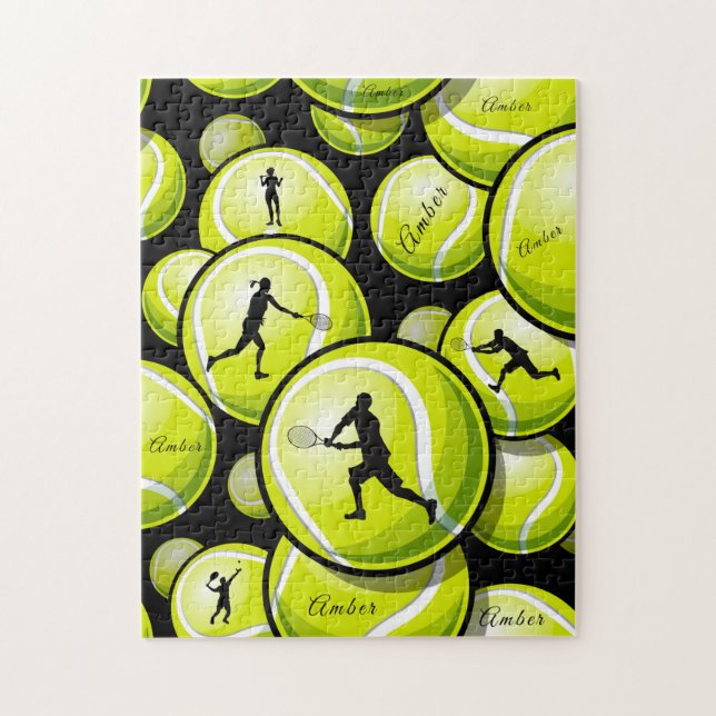 Puzzle Green Tennis Balls & Players Motif Ajouter Nom des (Vertical)