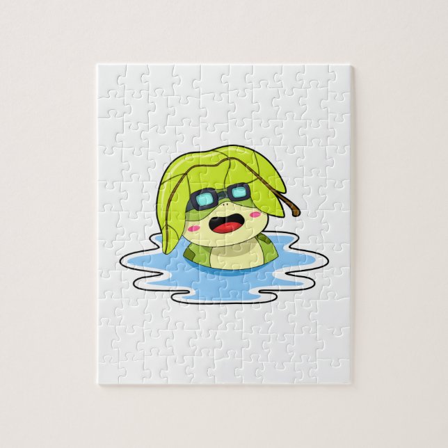 Puzzle Grenouille avec feuille à la natation (Vertical)