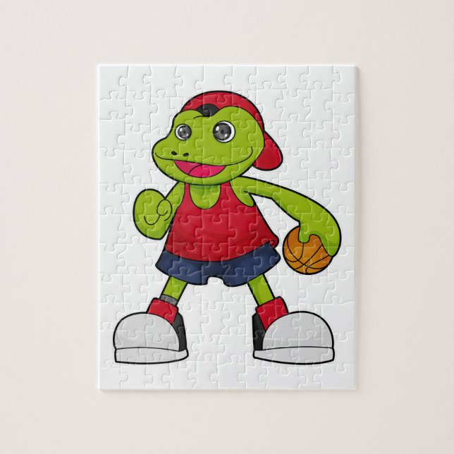 Puzzle Grenouille comme joueur de basket-ball avec basket (Vertical)