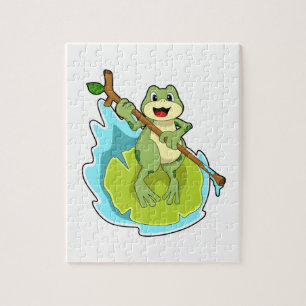 Puzzle Grenouille comme randonneur avec bâton