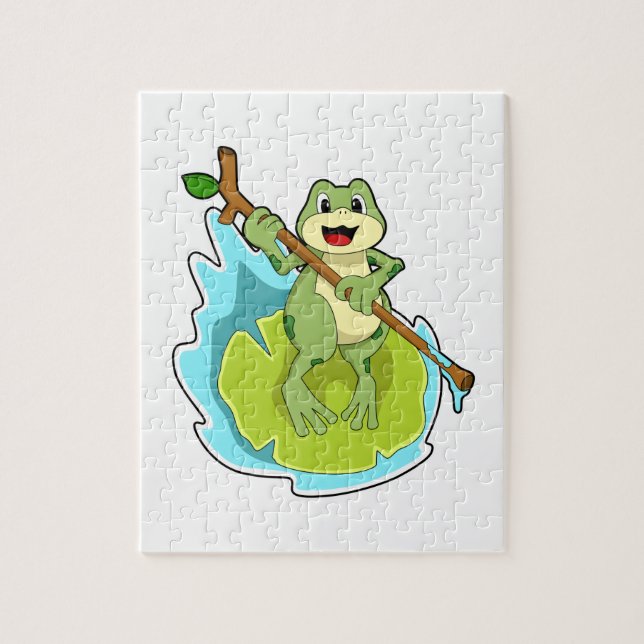 Puzzle Grenouille comme randonneur avec bâton (Vertical)
