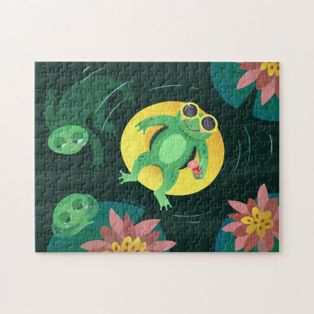 Puzzle Grenouille de natation Lunettes de soleil jaunes (Horizontal)