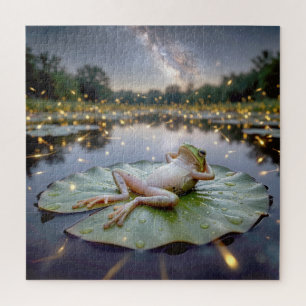 Puzzle Grenouille sur un nénuphar avec des lucioles