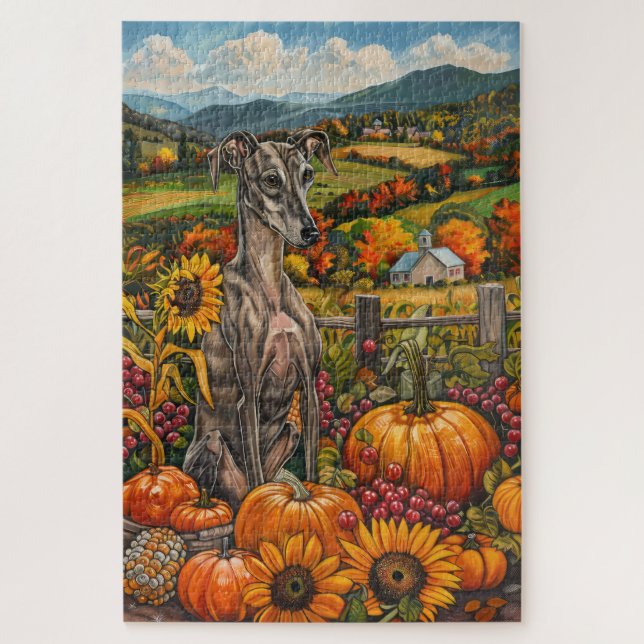 Puzzle Greyhound Chig Automne Harvest Thankgiving (Vertical)