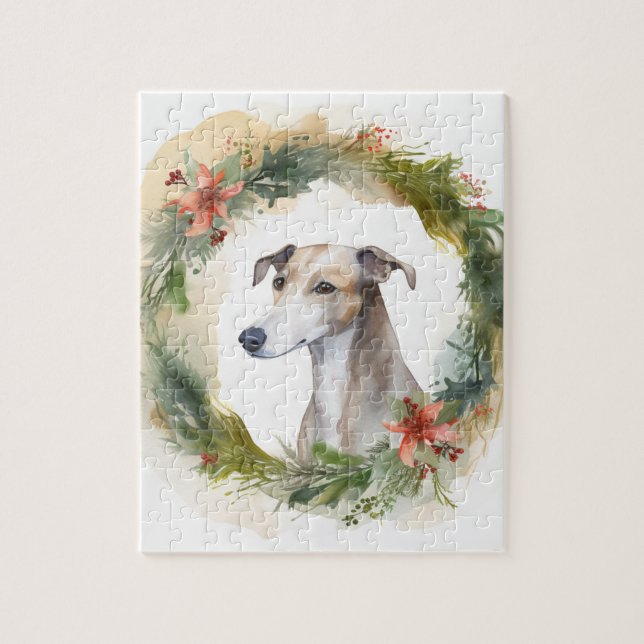 Puzzle Greyhound Christmas Wreath Festive Pup (Vertical)