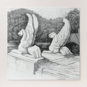 Puzzle Griffins sculpté crayon monochrome Art