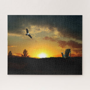 Puzzle gris pâturé du coucher du soleil jaune