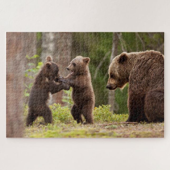 Puzzle Grizzly Bear Mama Avec Des Cubs Jouants (Horizontal)