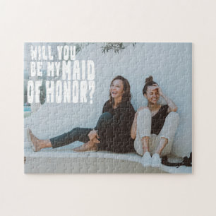 Puzzle Groovy Text Overlay Maid Honor Photo Proposal Card