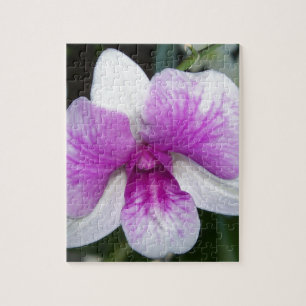 Puzzle gros plan d'une belle orchidée violette et blanche