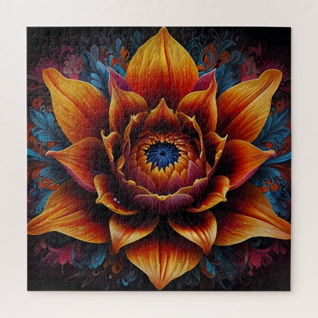 Puzzle Grosse fleur de fleur fleurie d'orange et bleu (Vertical)