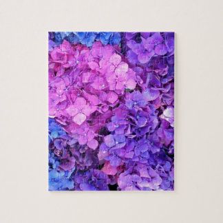 Puzzle Groupe massif d'hortensias pourpres et bleus