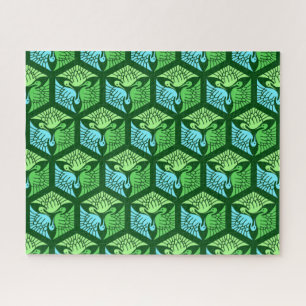 Puzzle Grues japonaises, Jade Green et Bleu clair