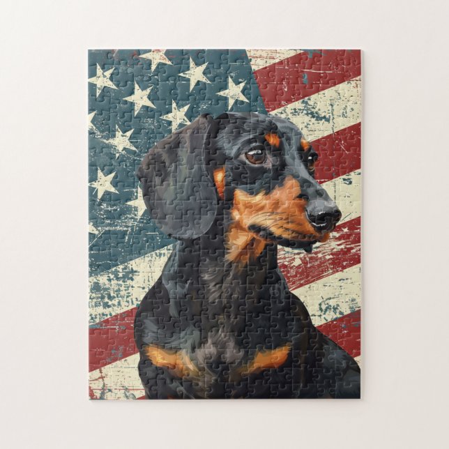 Puzzle Grunge American Flag Dachshund Dog (Vertical)