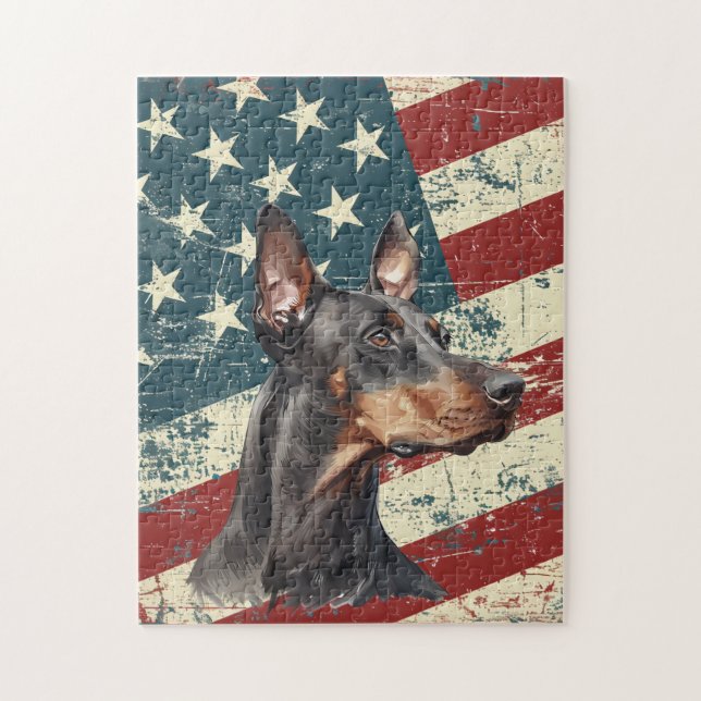 Puzzle Grunge American Flag Doberman Pinscher Dog (Vertical)