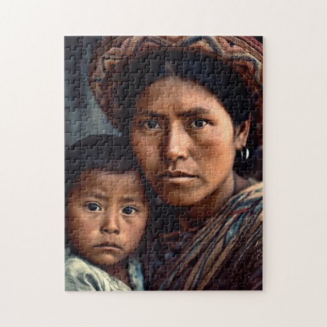 Puzzle Guatémaltèque, casse-tête mère et enfant (Vertical)