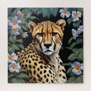 Puzzle Guépard et fleurs