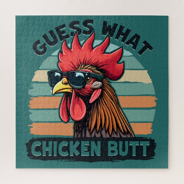 Puzzle Guess What Chicken Butt Funny Retro Rooster (Vertical)