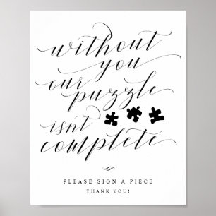 Puzzle Guest Book Elegant Calligraphy Wedding Sign