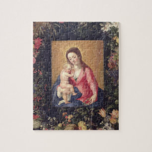 Puzzle Guirlande de fruit et de fleurs avec la Vierge et