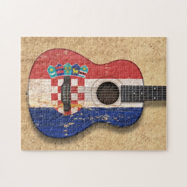 Puzzle Guitare acoustique âgée et utilisée de drapeau (Horizontal)