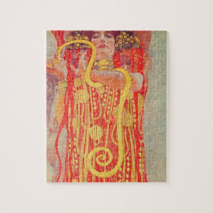Puzzle Gustav Klimt Femme Rouge Peinture de Serpent en Or
