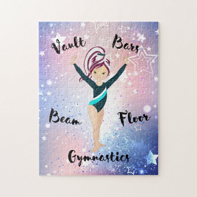 Puzzle Gym Star Berry Stripe, Yeux Brown, Léotard Turquoi (Vertical)